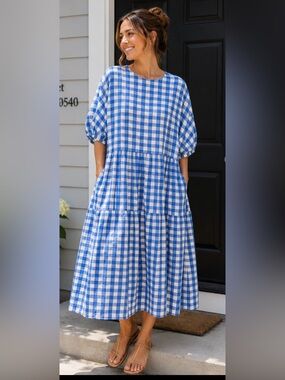 ASOS Blue & White Check Dress US16